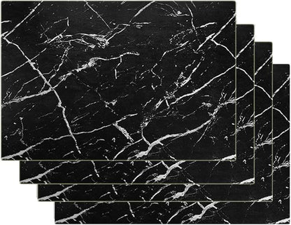 Marble Leather Placemats for Dining Table Waterproof Set of 4 Marble Decor for Kitchen Table Easy to Clean PU Place Mats for Dinning,Office (Marble（Black）)
