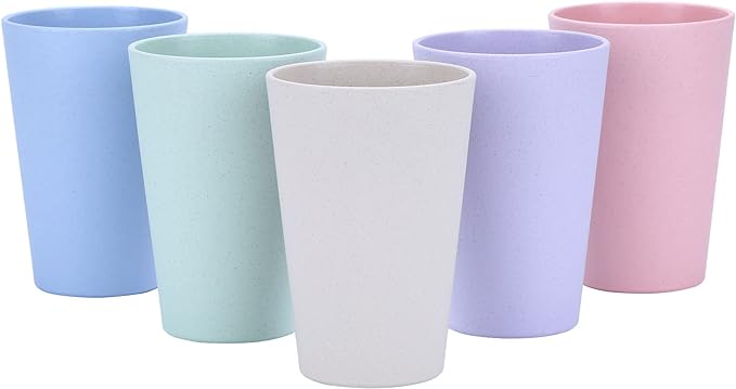 Wheat Straw Unbreakable Cup | 16 oz Reusable Water Drinking Glasses Sets of 5 | by LuckyZone