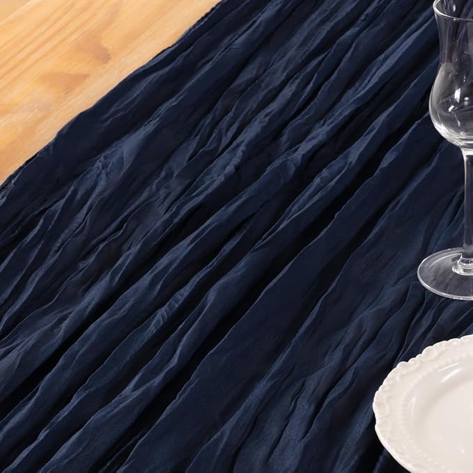 DeZerlor Navy Blue Cheesecloth Table Runners 2 Pack Christmas Runners | - Image 5