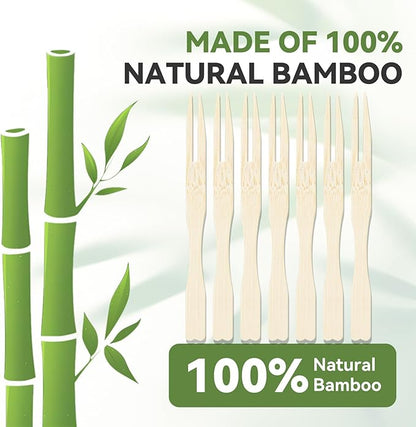 200PCS Cocktail Picks, Fancy Forks for Appetizers, Decorative Skewers for Appetizers Drinks Party Fruit, 3.5 Inch Long Wooden Bamboo Food Forks Charcuterie Boards Accessories