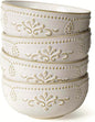 Artena Soup Bowls 32 OZ, Cereal Bowls Set of 4, Embossment Ceramic Ramen Bowls, 6.3 Inch White Salad Bowls, Large Dinner Bowls for Pho, Noodle, Pasta, Snacks, Dishwasher Microwave Safe, Damask Floral