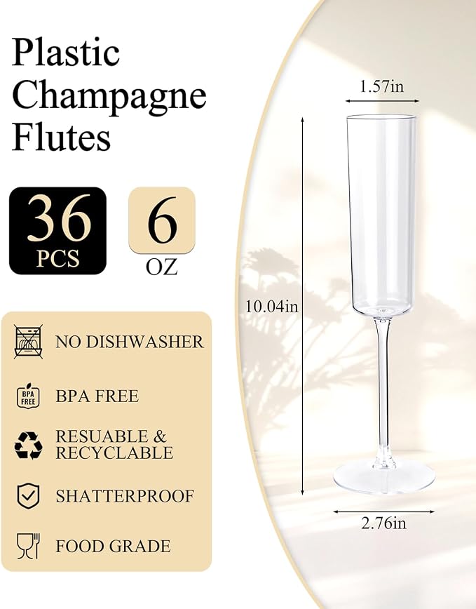 Ciaell 36 Pack Plastic Champagne Flutes - Image 2