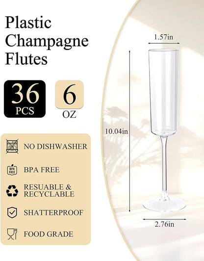 Ciaell 36 Pack Plastic Champagne Flutes - Image 2