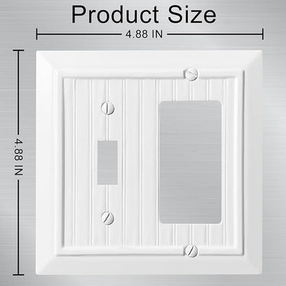 Beadboard Outlet Covers Wall Plates, Bamboo Fiber Light Switch Covers, Natural Material Electric Receptacle Decorative Switch Plate Outlet Cover (Pure White, 2 Gang Toggle/Decorator 2 Pack)