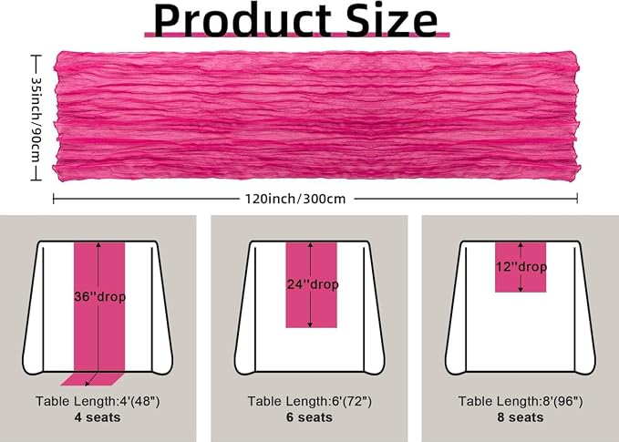 Hot Pink Cheesecloth Table Runner Wedding Baby Shower Home Decor | 35x120 - Image 3