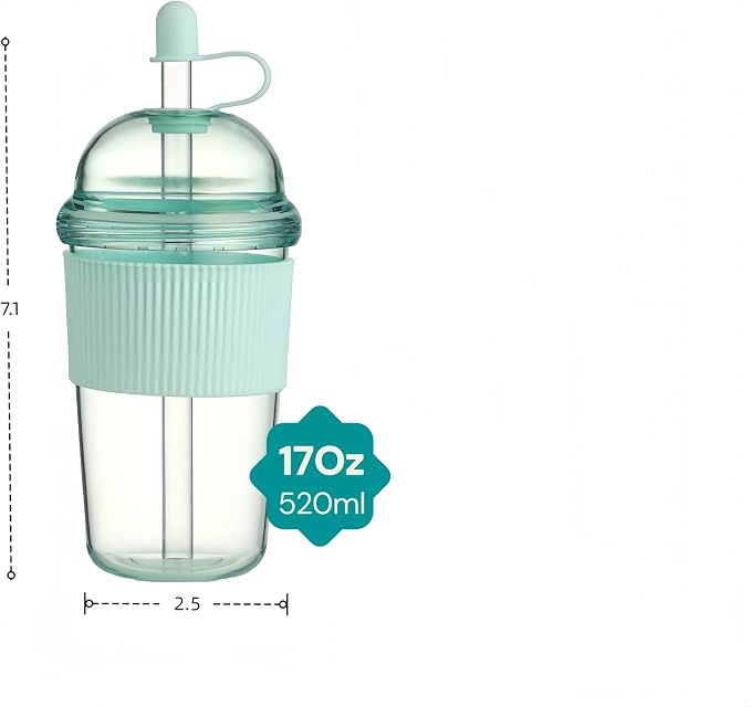 Reusable Ices Coffee Cups with Lids and Straws 17oz, Boba Cup with Straw - Image 3