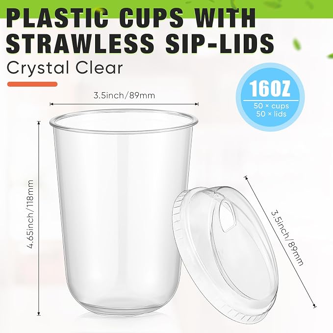 Ziliny 50 Sets Clear Plastic Coffee Cups - Image 3
