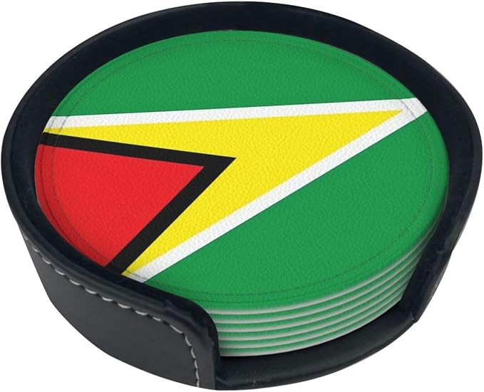 6 Pack Guyana Flag Leather Coaster - Image 2