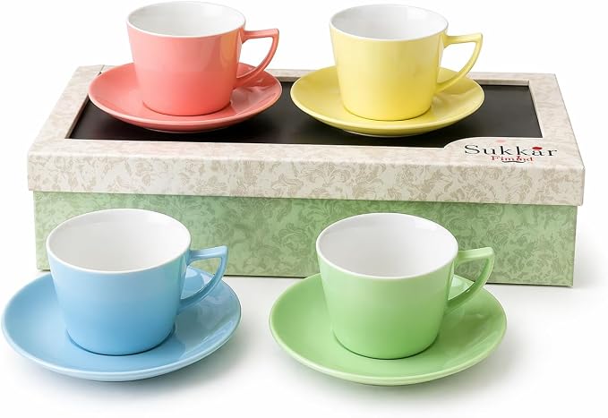 8 oz Cappuccino Cup Set with Saucers, Espresso Coffee Cups, Latte Macchiato – by SukkarPasha
