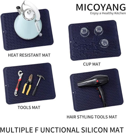 Silicone Dish Drying Mat for Multiple Usage,Easy clean,Eco-friendly,Heat-resistant Silicone Mat for Kitchen Counter or Sink,Refrigerator or drawer liner Navy Blue L 16 inches x 12 inches