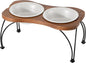 Ceramic 7.1-inch Raised Double-Bowl Set with Non-Slip Stand, 2.5 Cup Food or 24 oz Water Dishes for Medium and Dogs, Wide Opening with Rounded Edges(Matt White)