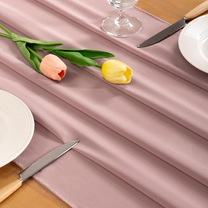 Dusty Rose Chiffon Table Runner Summer Boho Wedding Birthday Party Decor | 10ft - Image 2