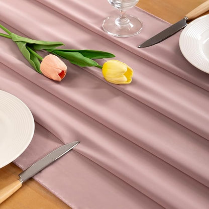 Dusty Rose Chiffon Table Runner Summer Boho Wedding Birthday Party Decor | 14ft - Image 2
