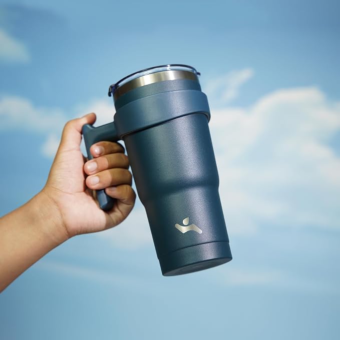 Konokyo 20 oz Tumbler with Handle and Straw, Insulated Travel Mug | Navy Blue; - Image 5