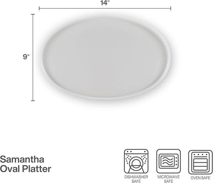 Mikasa Samantha Oval Bone China Lightweight Chip Resisant Serving Tray, 14 Inch, White