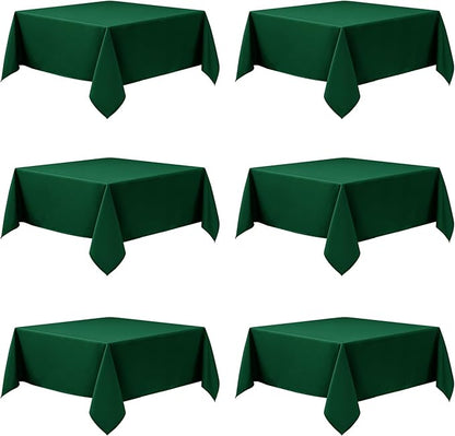 6-Pack Hunter Green Tablecloths for Square Tables, 54 x 54 Inches, Stain-Resistant Polyester Fabric for 2 Foot Tables - Washable Table Covers for Weddings, Banquets, Birthday Parties, Events