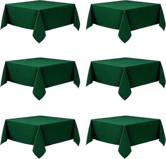 6-Pack Hunter Green Tablecloths for Square Tables, 54 x 54 Inches, Stain-Resistant Polyester Fabric for 2 Foot Tables - Washable Table Covers for Weddings, Banquets, Birthday Parties, Events