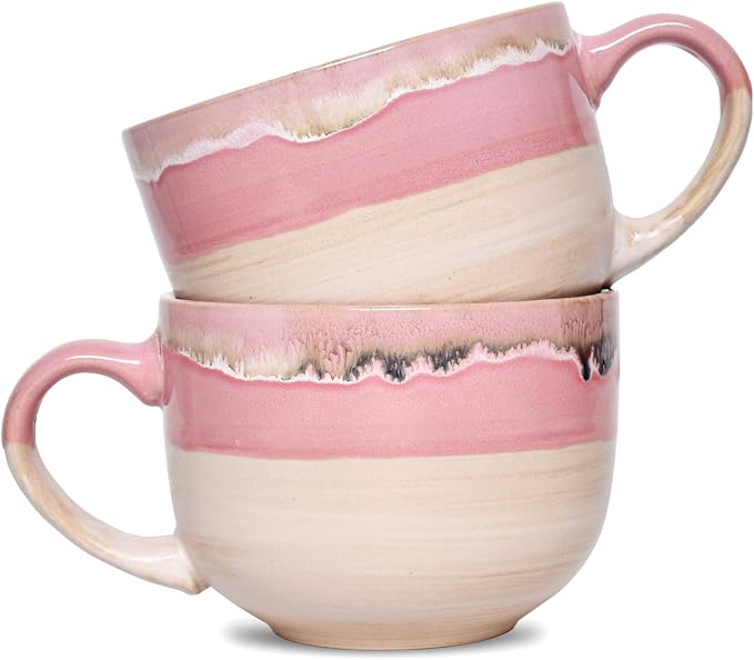 Bosmarlin Large Ceramic Coffee Mug Set of 2, Stoneware Jumbo Latte Mugs Tea by Bosmarlin