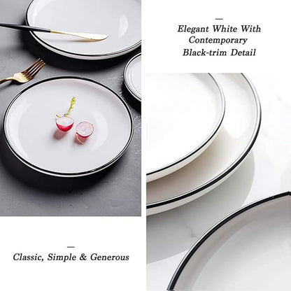 BonNoces 6-inch Small Porcelain Appetizer Plates, White with Black Edges Dinner Side Dishes Serving Plate, Dessert, Salad, Snacks Plate, Set of 6