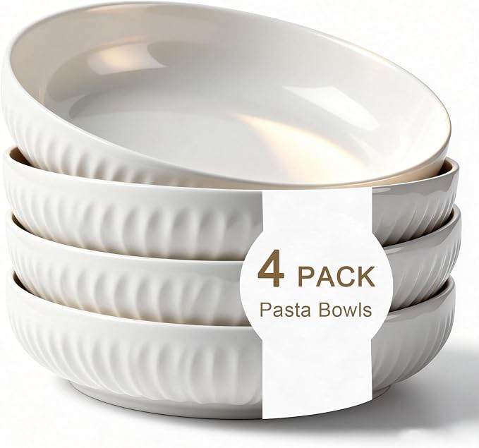 8 Inch Ceramic Pasta Bowls, 4 Pack, 34 Oz Serving Bowls, dishwasher and oven by Aoveew