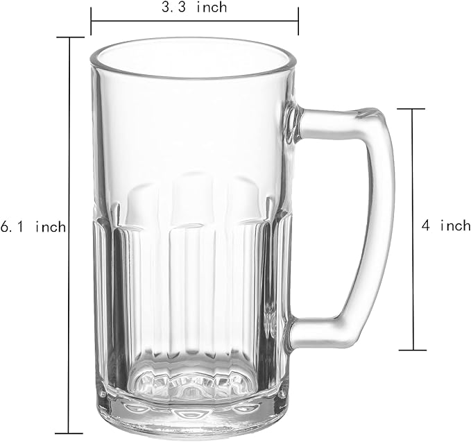 6 Pack Heavy Beer Mugs, Large Beer Glasses - Image 2