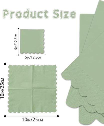 qiqee Reed Green Cocktail Dinner Napkins 5x5inch Disposable Beverage,Wedding, Birthday Party Dessert Wave Paper Napkins(120 Count)