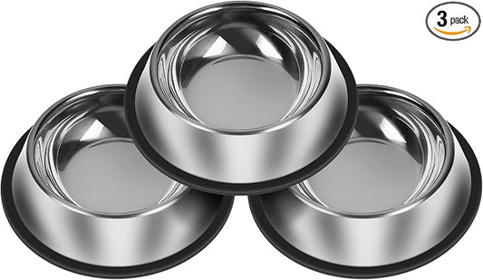 3Pcs Stainless Steel Dog Bowls Set by Serentive