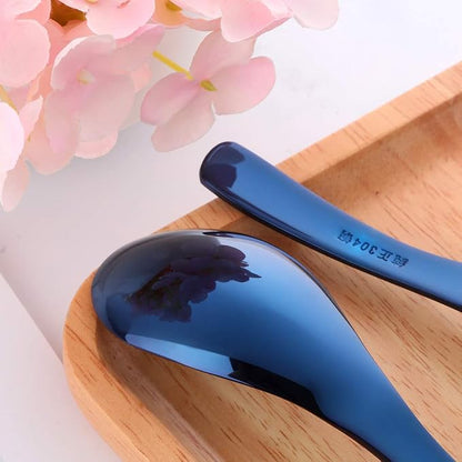 Blue Soup Spoons, Stainless Steel Polished Thick Heavy Duty Asian Rice Table - Image 5