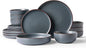 Famiware Mercury Dinnerware Sets with Pasta Bowls, Service for 4 (16 Pieces), Plates and Bowls Sets, Microwave and Dishwasher Safe Dishes Set, Charcoal