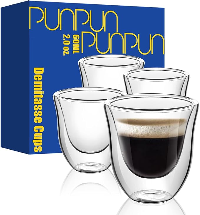 PunPun Espresso Cups, 2.0OZ. 60ml, Double Wall Clear Thermo Glass by PunPun