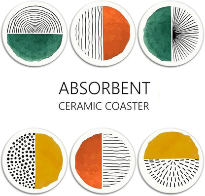 Coasters for Drinks, Ceramic Stone, Doodle Circle | Retro Simple Absorbent - Image 6