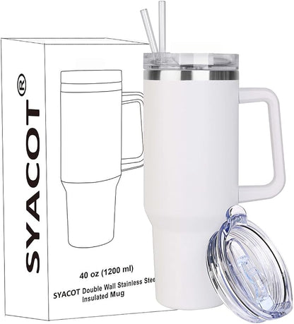SYACOT 40 oz Tumbler with Handle and Straw Stainless Steel Insulated Tumbler by SYACOT