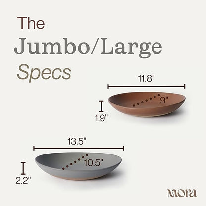 MORA Jumbo and Large Serving Dishes Set of 2, 13 inch and 12 inch Ceramic Pottery Oval Platters - Microwave, Oven and Dishwasher Safe - Peppercorn & Terracotta