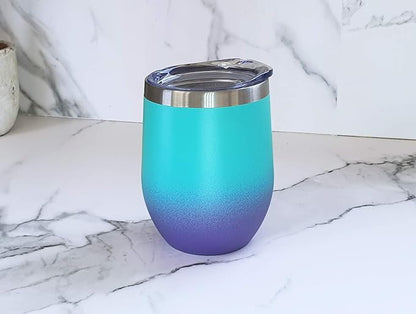 CHILLOUT LIFE 12 oz Stainless Steel Wine Tumbler with Lid - Double Wall Vacuum Insulated Wine Cup Glass Keeping Cold & Hot for Coffee, Champagne, Cocktails, Ice Cream - Powder Coated Caribbean Lily