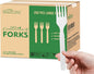 250 Count Compostable Disposable Non Plastic Forks, Large Heavy Duty Biodegradable Utensils, Eco Friendly Durable Sturdy Recyclable Forks Flatware Silverware for Party Wedding Daily Use