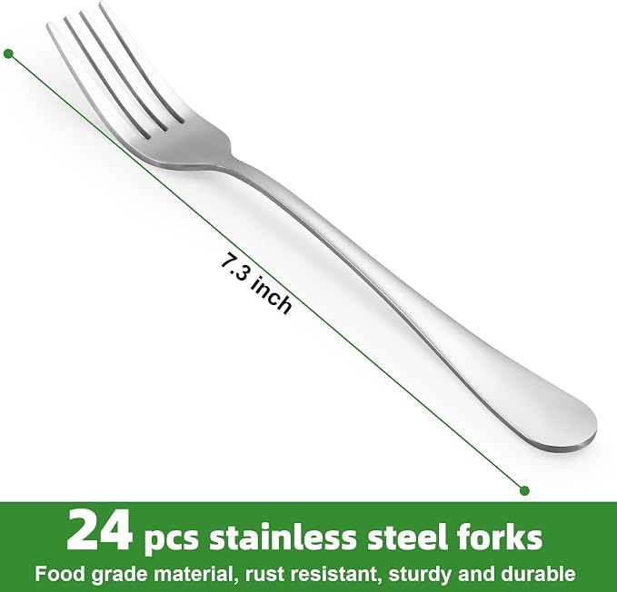 24 Piece Dinner Forks Set, Food-Grade Stainless Steel Forks Silverware - Image 2