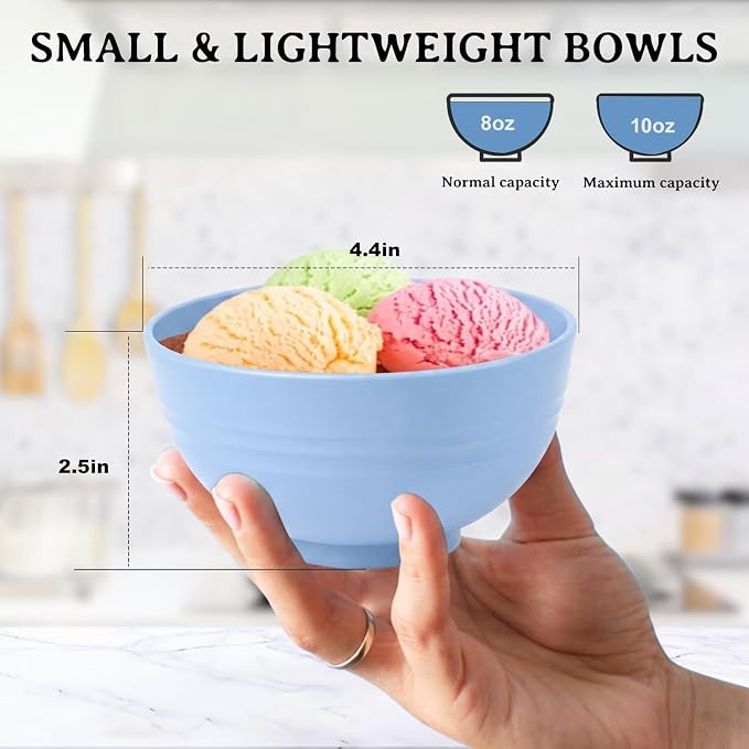 Small Bowls 10oz, Unbreakable & Lightweight Wheat Straw Bowls Sets of 8 - Image 2