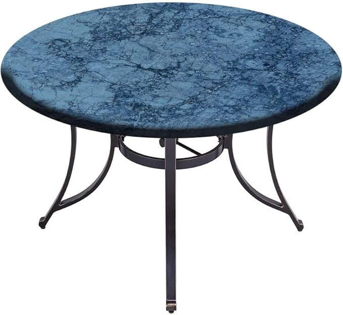 Round Edge Closing Tablecloth, Marble Elastic Edged Tablecloth, Abstract Crack Pattern, Fit Round Tables 28inch Diameter, for Outdoor Indoor Use, Blue