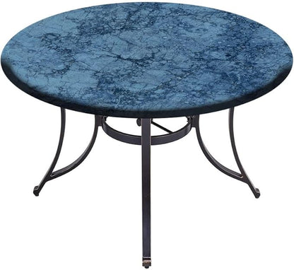 Round Vinyl Fitted Tablecloth, Marble Print Polyester Table Cloth, Abstract Crack Pattern, Fit Round Tables 23inch Diameter, for Xmas/Parties/Home, Blue
