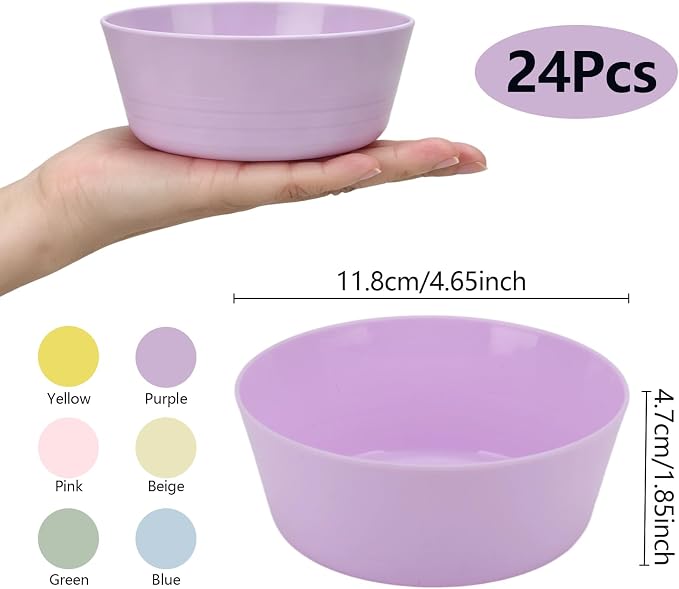 24-Pack Plastic Bowls 10 oz, Microwave & Dishwasher Safe, 6 Vibrant Colors - Image 2