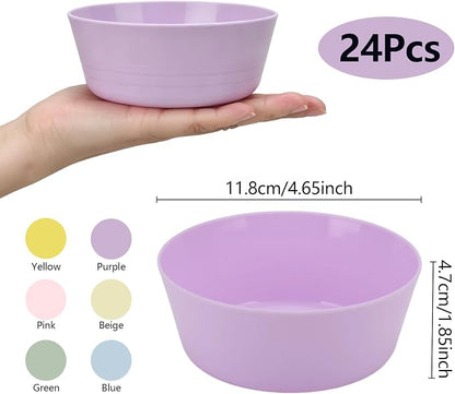 24-Pack Plastic Bowls 10 oz, Microwave & Dishwasher Safe, 6 Vibrant Colors - Image 2