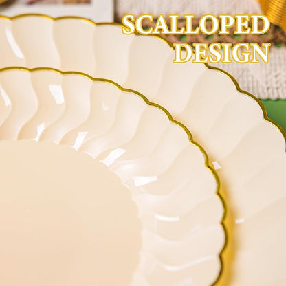 Lullaby 60PCS Light Yellow Scalloped Plastic Plates - Image 3