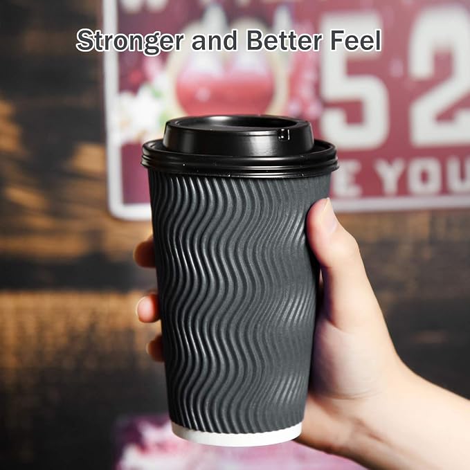 Disposable Coffee Cups with Lids and Straws - 16 oz Togo Hot Paper Coffee Cup - Image 3