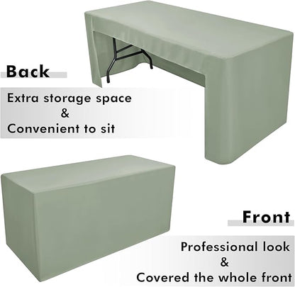 Nasitos 2 Pack Sage Green 8ft Tablecloth Fitted-Open Back Folding Table Cover Washable and Wrinkle Resistant Table Cloth for Trade Show, Book Fair, Career Fair, Convention, Events