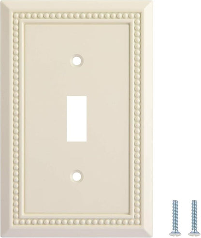 Henne Bery Sunken Pearls Heavy Duty Decorative Wall Plate Switch Plate Outlet Cover, Durable Solid Zinc Alloy (Single Toggle 3PK, Light Almond)