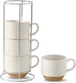 HASENSE 15 oz Ribbed Stackable Ceramic Coffee Mug Set of 4, Dishwasher & by Hasense