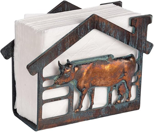 Metal Cow Napkin Holder for Table, Rustic Farmhouse Napkin Holders for Paper Napkins, Antique Copper Paper Towel Tissue Napkins Dispenser for Home Kitchen Coffee Shop Bar