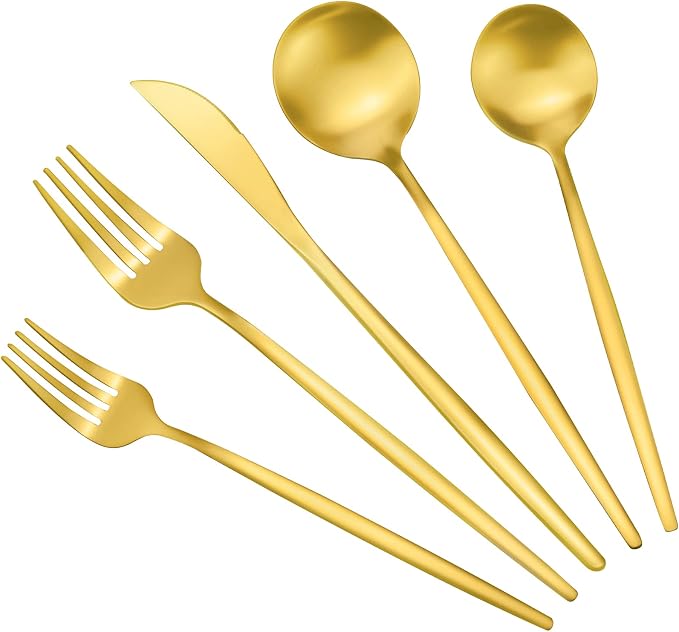 Gold Silverware Set for 8, Stainless Steel Flatware Set, 40-Pieces Cutlery by ROMAWARE