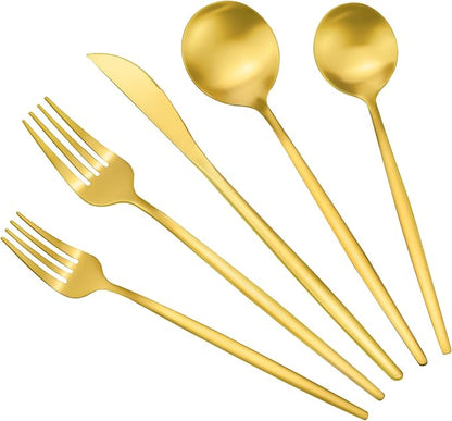 Gold Silverware Set for 8, Stainless Steel Flatware Set, 40-Pieces Cutlery by ROMAWARE