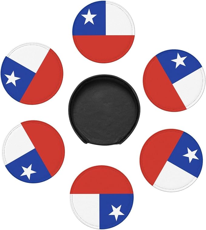 6 Pack Chile Flag Leather Coaster - Image 3